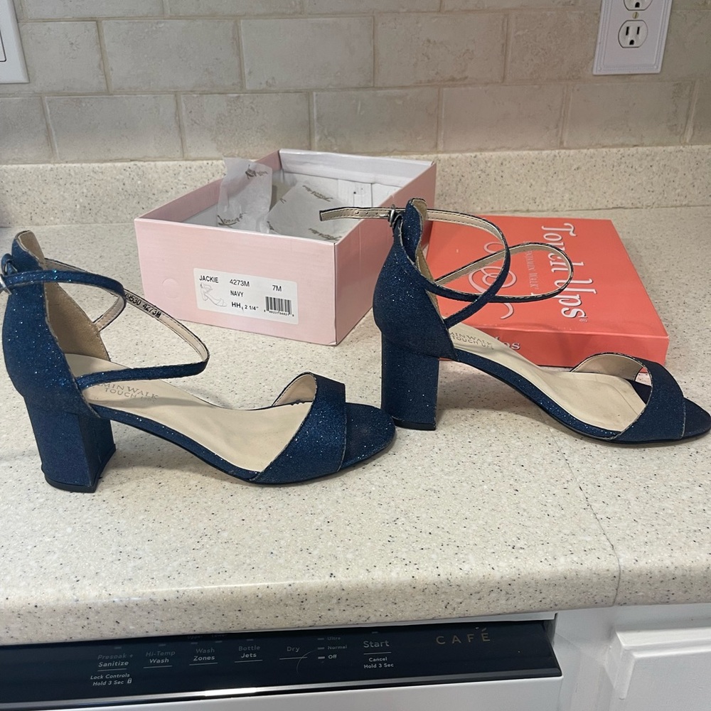Touch Up Block Heeled Blue Shimmer Sandal - Picture 4 of 6
